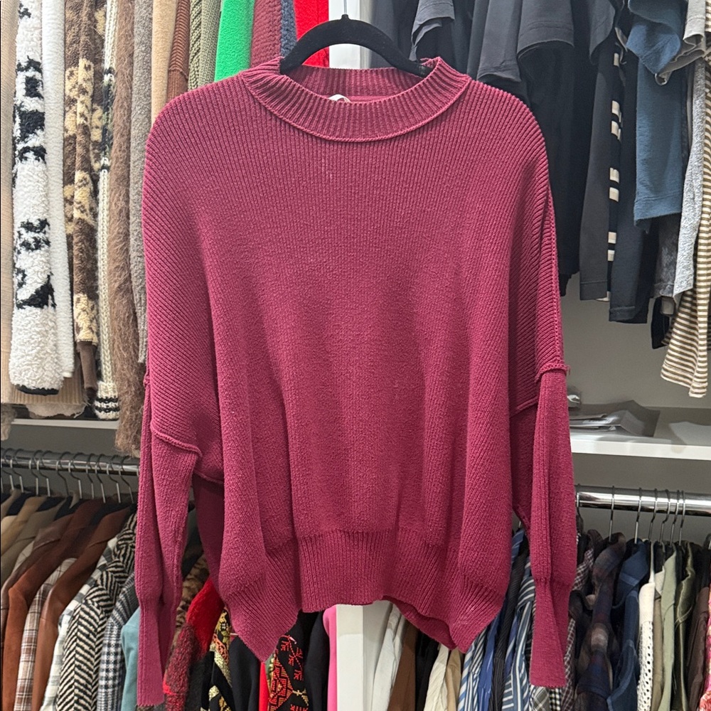 Free People Rich Burgundy Crew Neck Sweater